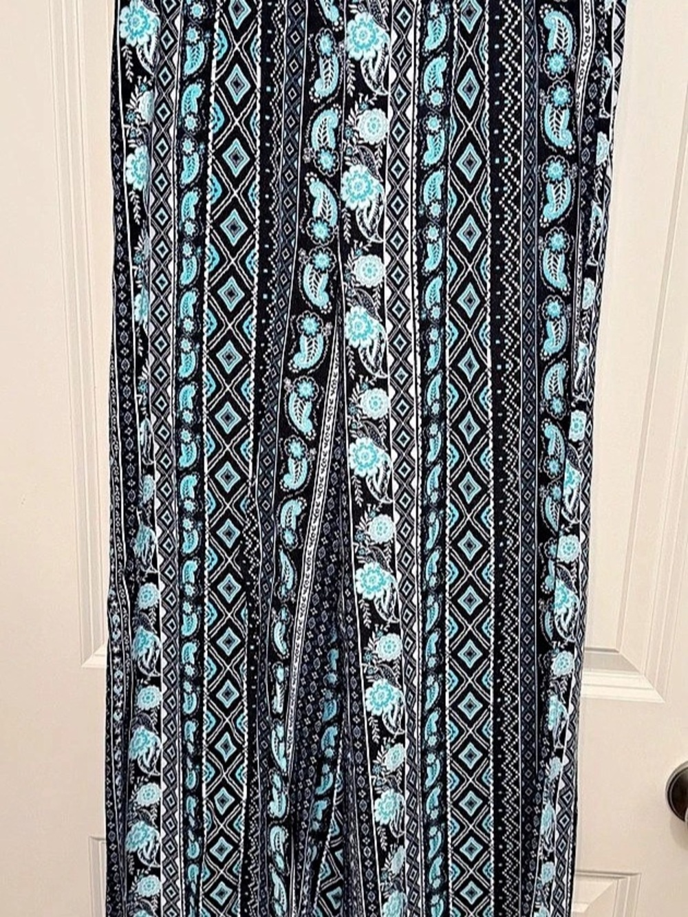 Socialite Wide Leg Geometric Pants in Black & Blue Size Small